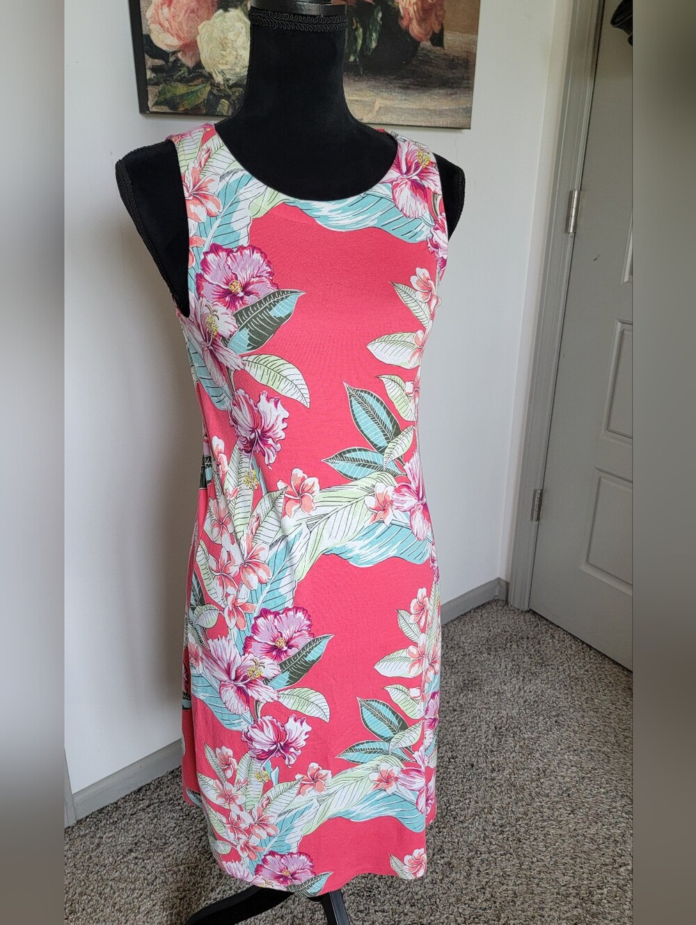 Tommy Bahama Tropical Floral Sleeveless Shift Dress - Pink & Aqua